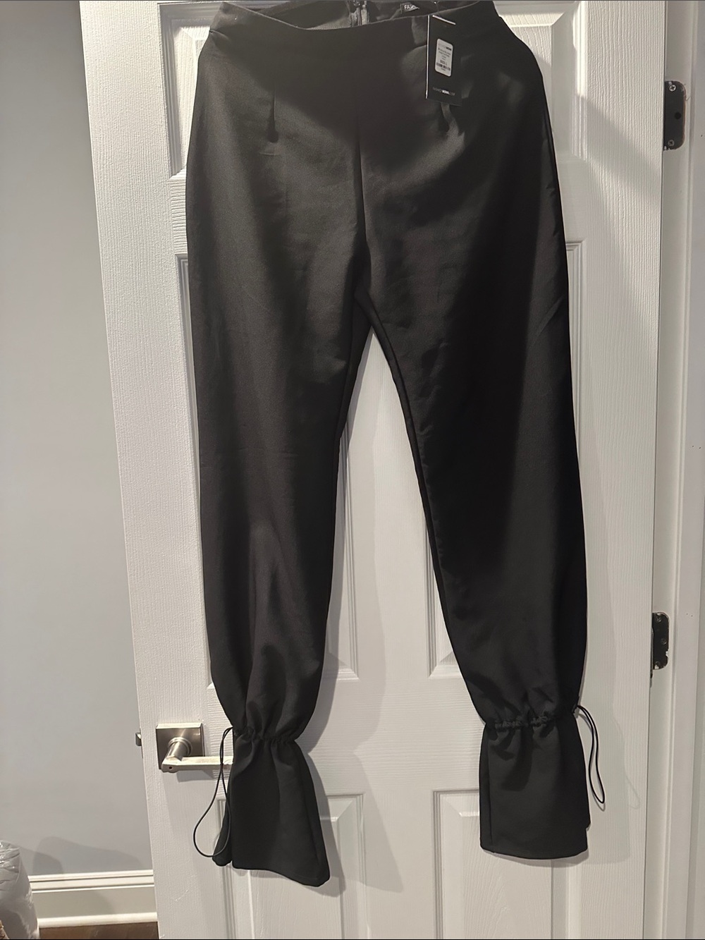Fashion Nova Black Satin Jogger Pants with Cinch Hem